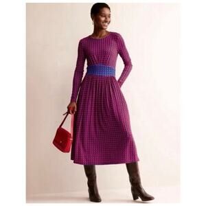 Boden Thea Red Geometric Long Sleeve Midi A-line Dress size 4 Career Office L3